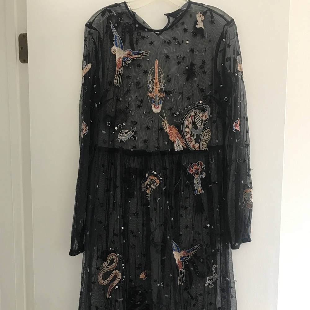 Zara Embroidered Tulle Midi Dress